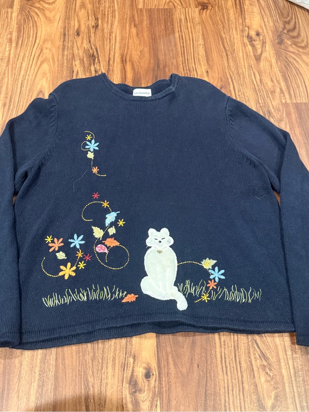 Vintage Grandmacore Cat Sweater
Embroidered Fuzzy Applique Cottagecore Fall